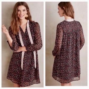 Anthropologie 11•1•Tylho Isla Chiffon Black Floral Dress